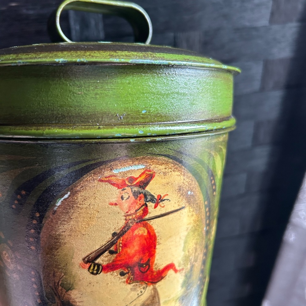 Vintage Green and Red Decorative Tin